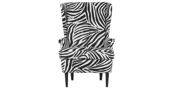 OHRENSESSEL Flachgewebe Schwarz, Weiß - Dunkelbraun/Schwarz, Design, Holz/Textil (72/104/85cm) - Carryhome