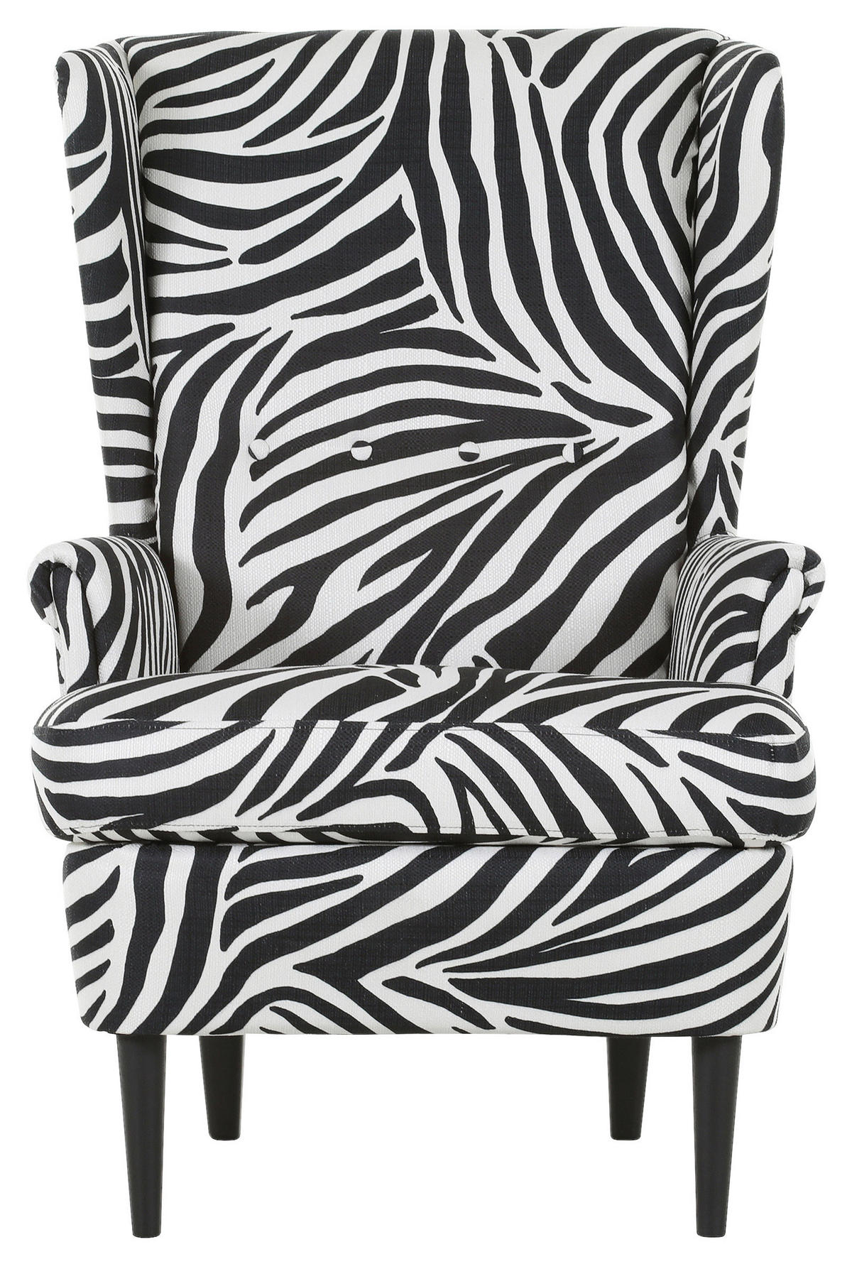 OHRENSESSEL Flachgewebe Schwarz, Weiß  - Dunkelbraun/Schwarz, Design, Holz/Textil (72/104/85cm) - Carryhome