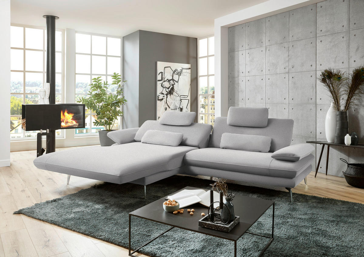 ECKSOFA in Webstoff Hellgrau  - Hellgrau/Schwarz, Design, Textil/Metall (184/284cm) - Dieter Knoll
