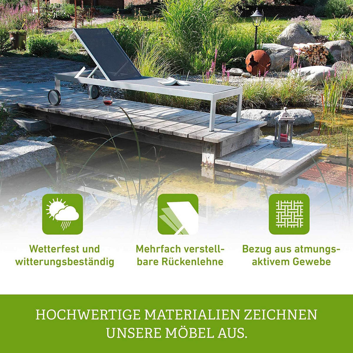 SONNENLIEGE 60/35/198 cm  - Anthrazit, Basics, Textil/Metall (60/35/198cm) - Gardenson