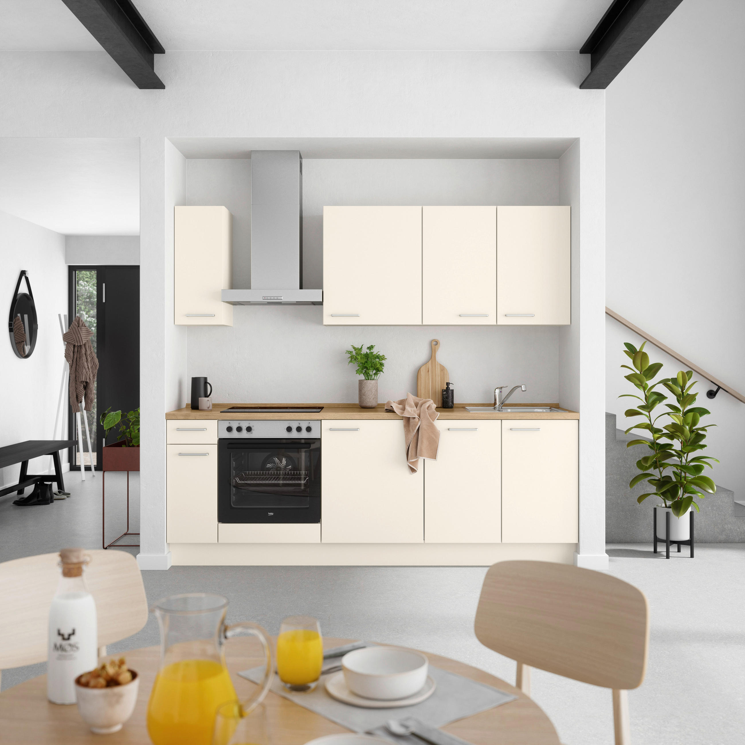 KÜCHENBLOCK 240 cm   in Eichefarben, Magnolie  - Edelstahlfarben/Eichefarben, MODERN, Holzwerkstoff/Metall (240cm) - Nobilia