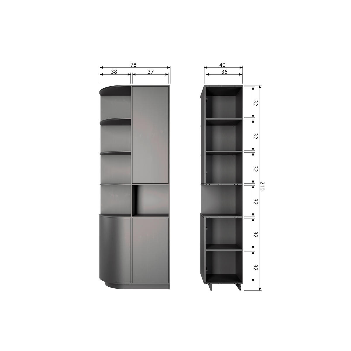 MEHRZWECKSCHRANK 78/210/40 cm  in Schwarz  - Schwarz, Design, Holz (78/210/40cm) - Livetastic