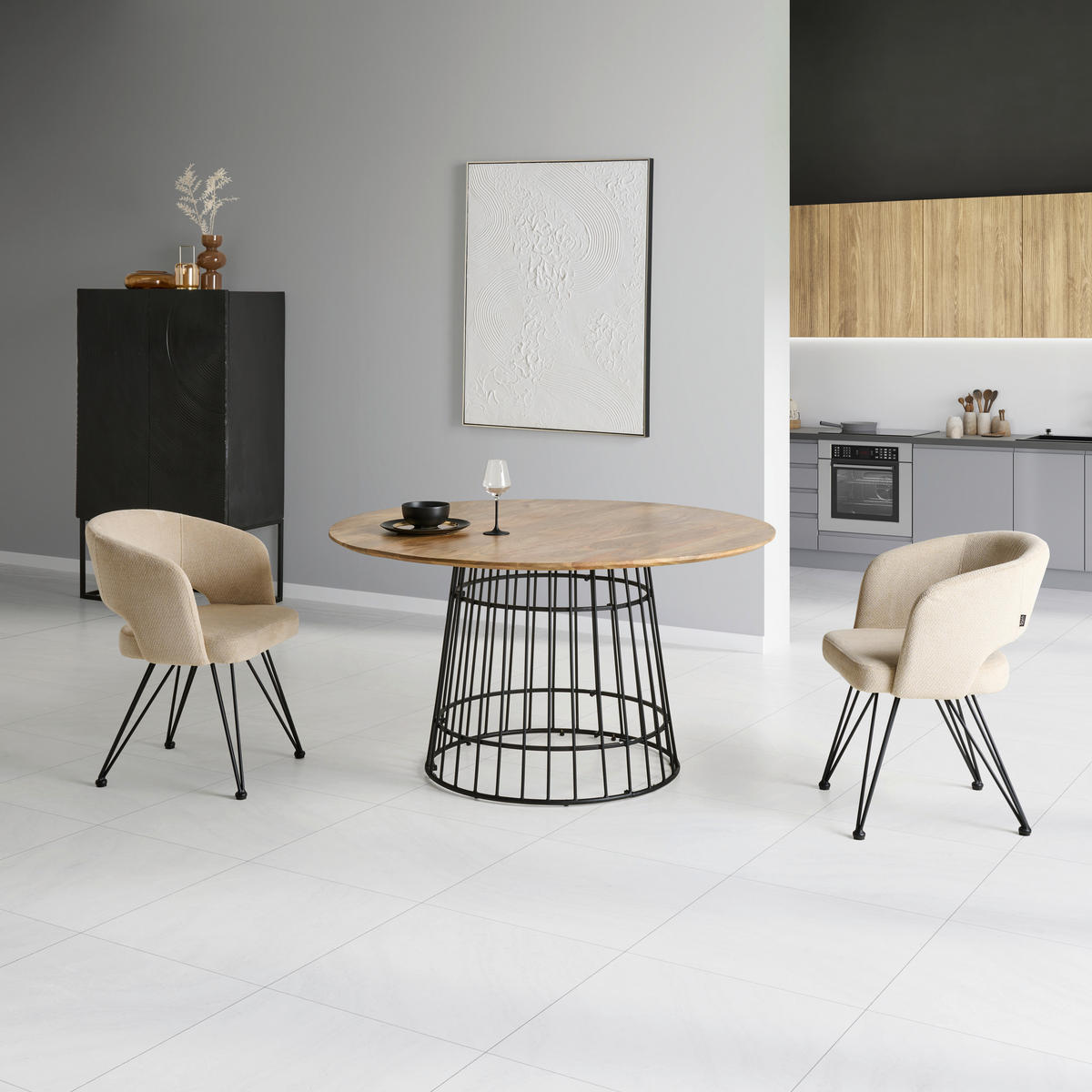 JEDÁLENSKÝ STÔL, mangové drevo, prírodná farba, 140/76/140 cm - čierna/prírodná farba, Modern, kov/drevo (140/76/140cm) - Livetastic
