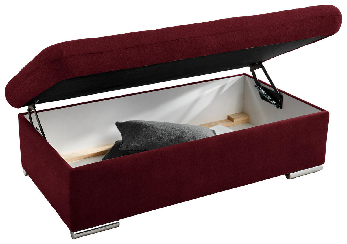 HOCKER in Textil Bordeaux  - Bordeaux/Silberfarben, Design, Textil/Metall (137/43/74cm) - Cantus