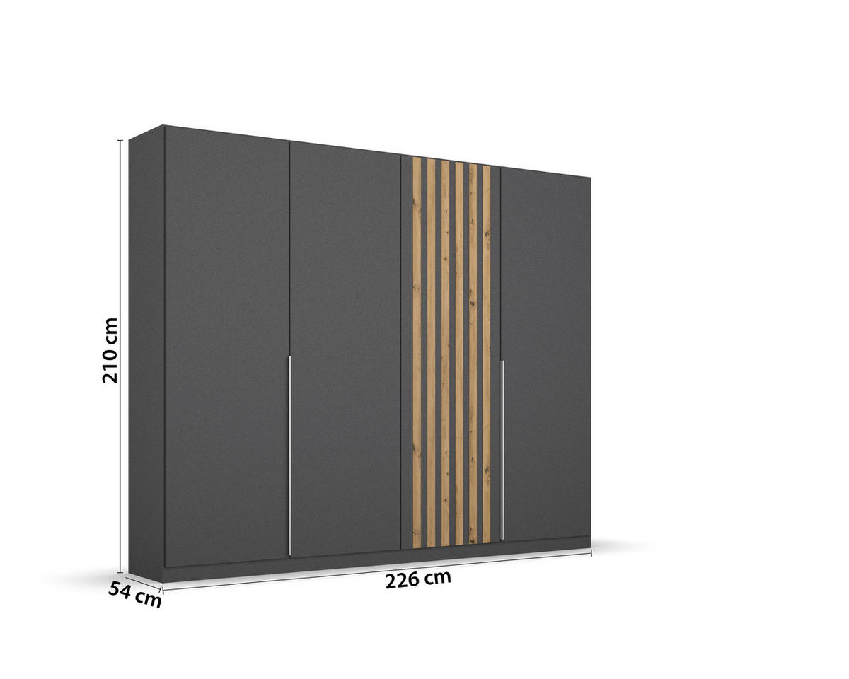 DREHTÜRENSCHRANK in Grau, Eiche Artisan  - Alufarben/Eiche Artisan, Modern, Holzwerkstoff/Metall (226/210/54cm) - Rauch Möbel