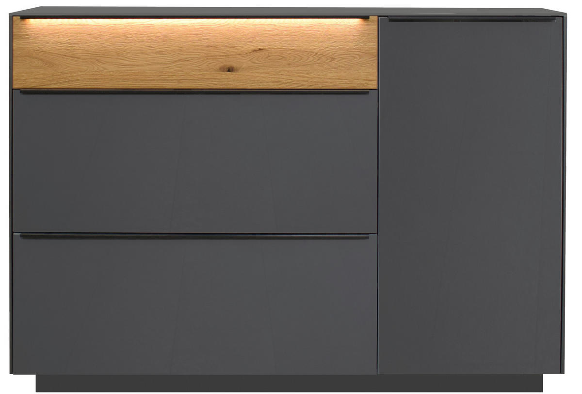 SCHUHSCHRANK Eiche massiv Anthrazit, Eichefarben  - Eichefarben/Anthrazit, Design, Glas/Holz (160/110/32cm) - Novel