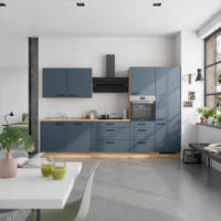 KÜCHENBLOCK Easytouch 330 cm  in Eichefarben, Dunkelblau  - Eichefarben/Schwarz, MODERN, Holzwerkstoff/Metall (330cm) - Nobilia