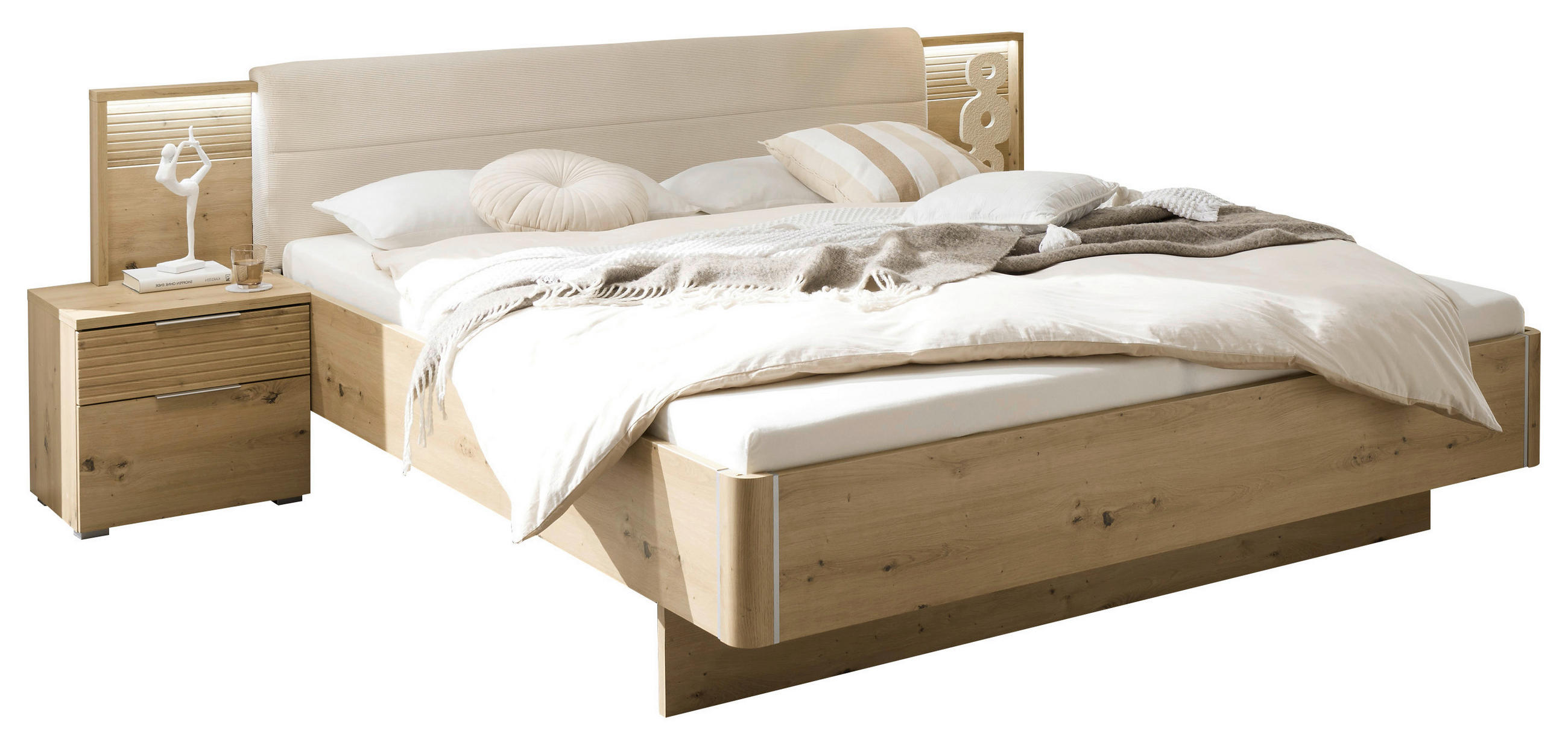 BETTANLAGE - Beige/Eiche Artisan, KONVENTIONELL, Textil (180/200cm) - Ti'me