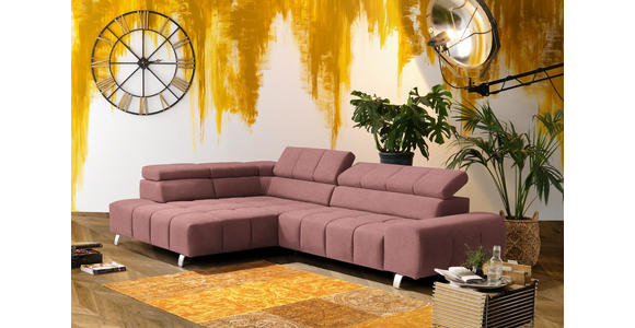 ECKSOFA in Webstoff Rosa  - Dunkelgrau/Silberfarben, Design, Textil/Metall (201/295cm) - Hom`in