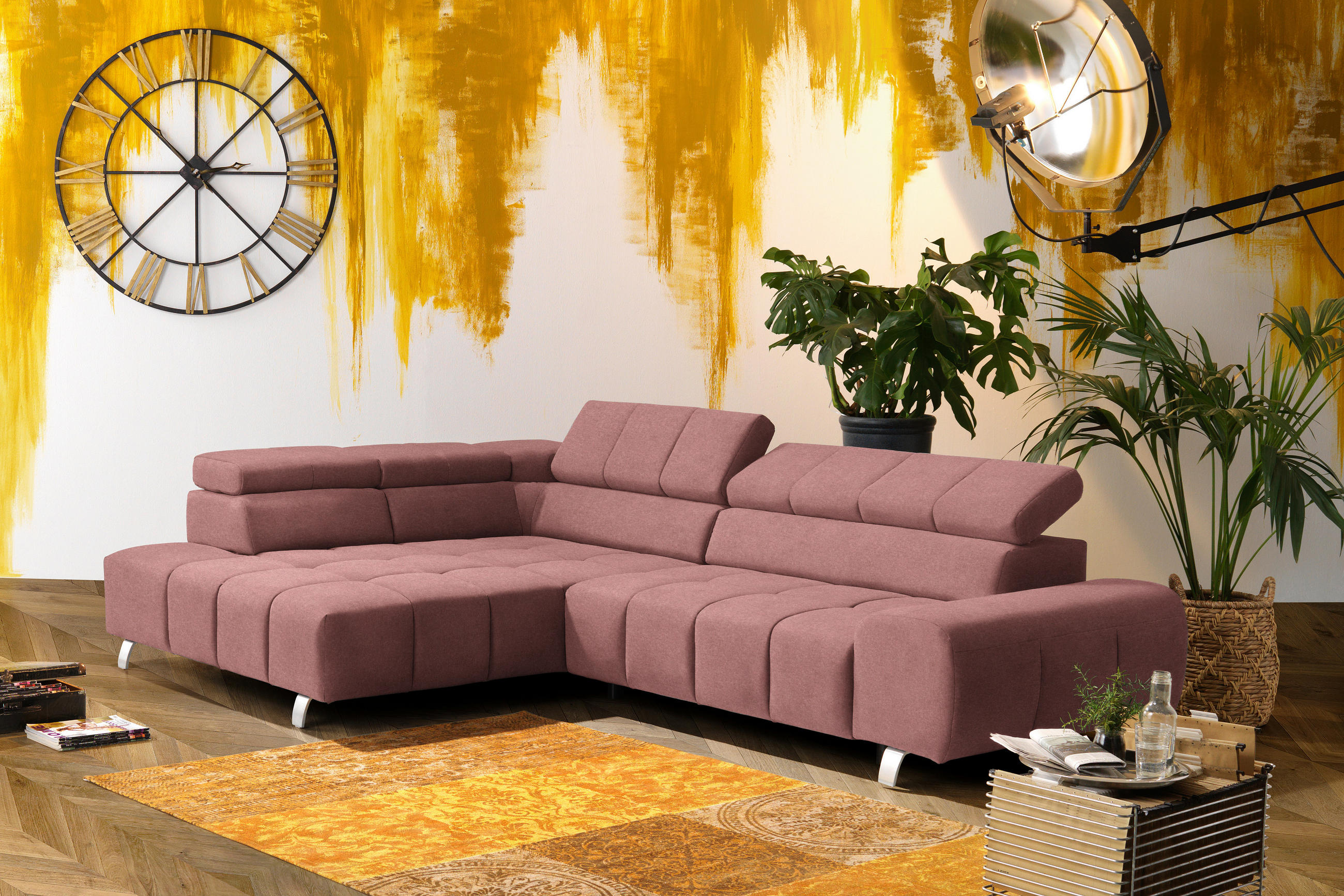 ECKSOFA Rosa Webstoff  - Dunkelgrau/Silberfarben, Design, Textil/Metall (201/295cm) - Hom`in