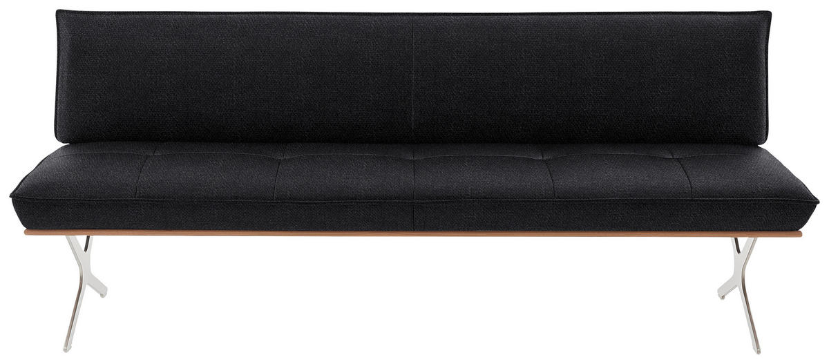 SITZBANK in Holz, Textil Schwarz, Nussbaumfarben, Nickelfarben  - Edelstahlfarben/Nussbaumfarben, Design, Holz/Textil (194/88/66cm) - Koinor