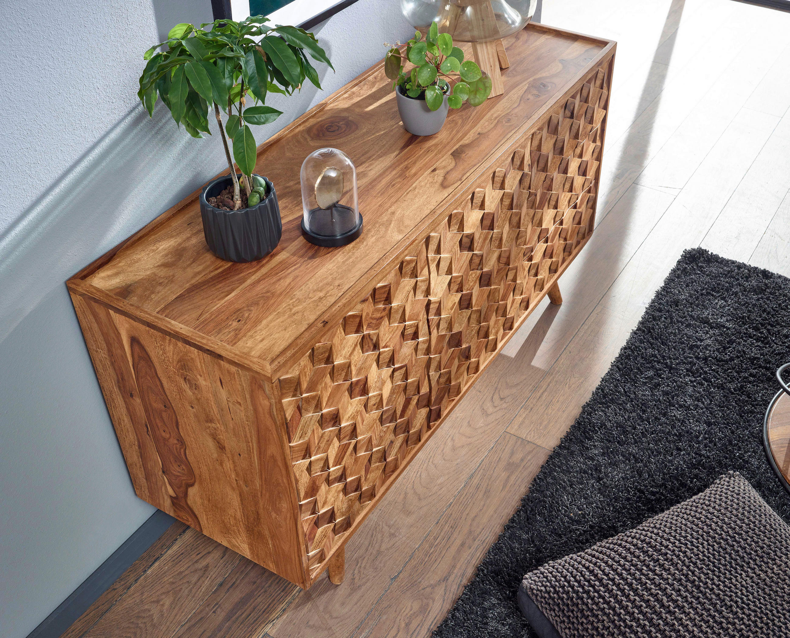 Thumbnail - Mid.you Sideboard, Sheesham, Holz, Sheesham, massiv, 1 Fächer, 3 Schublade(n) Schubladen, 138x76x45 cm, stehend, handgem...
