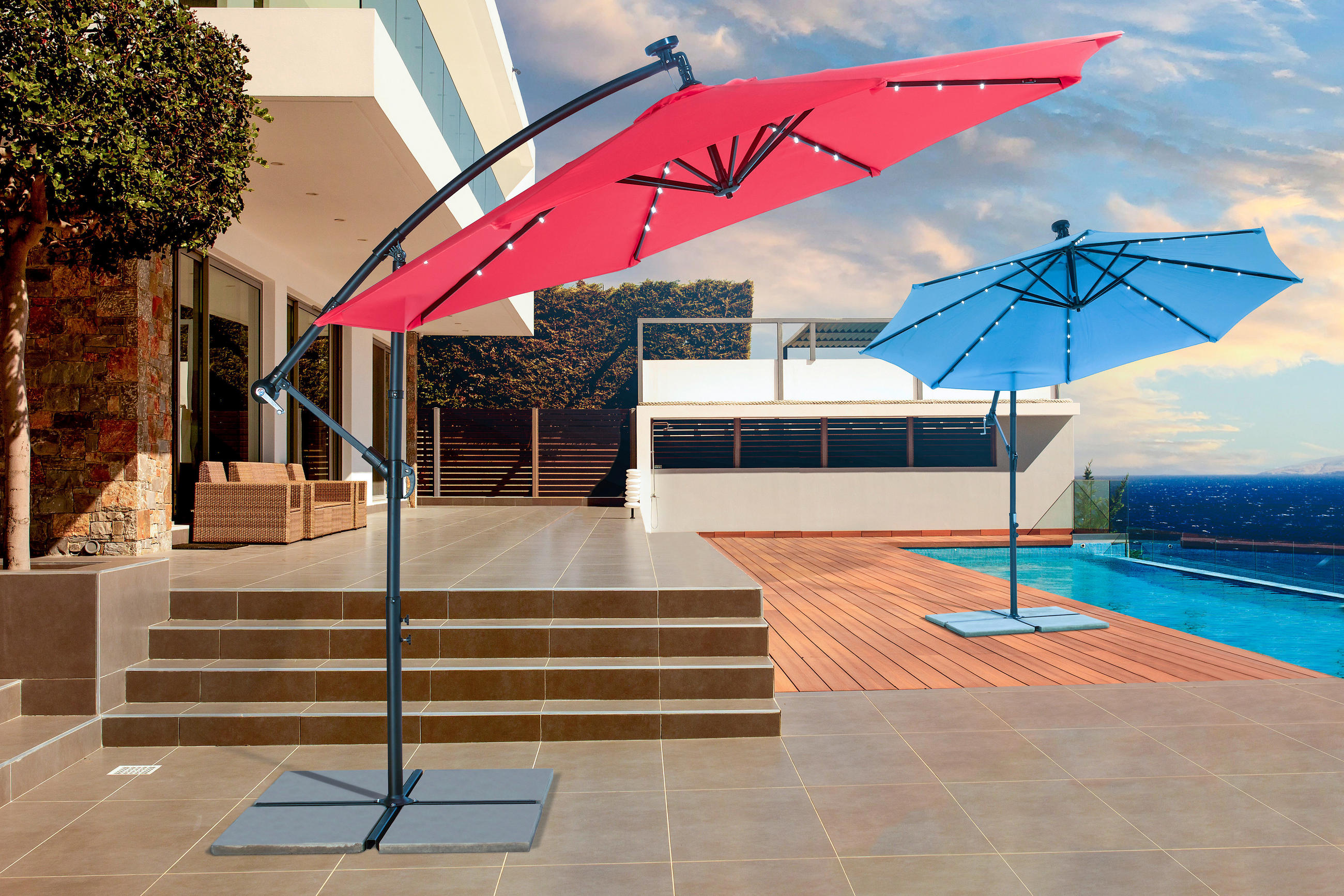 AMPELSCHIRM   - Anthrazit/Rot, ROMANTIK / LANDHAUS, Textil/Metall (300/245cm) - Ambia Garden