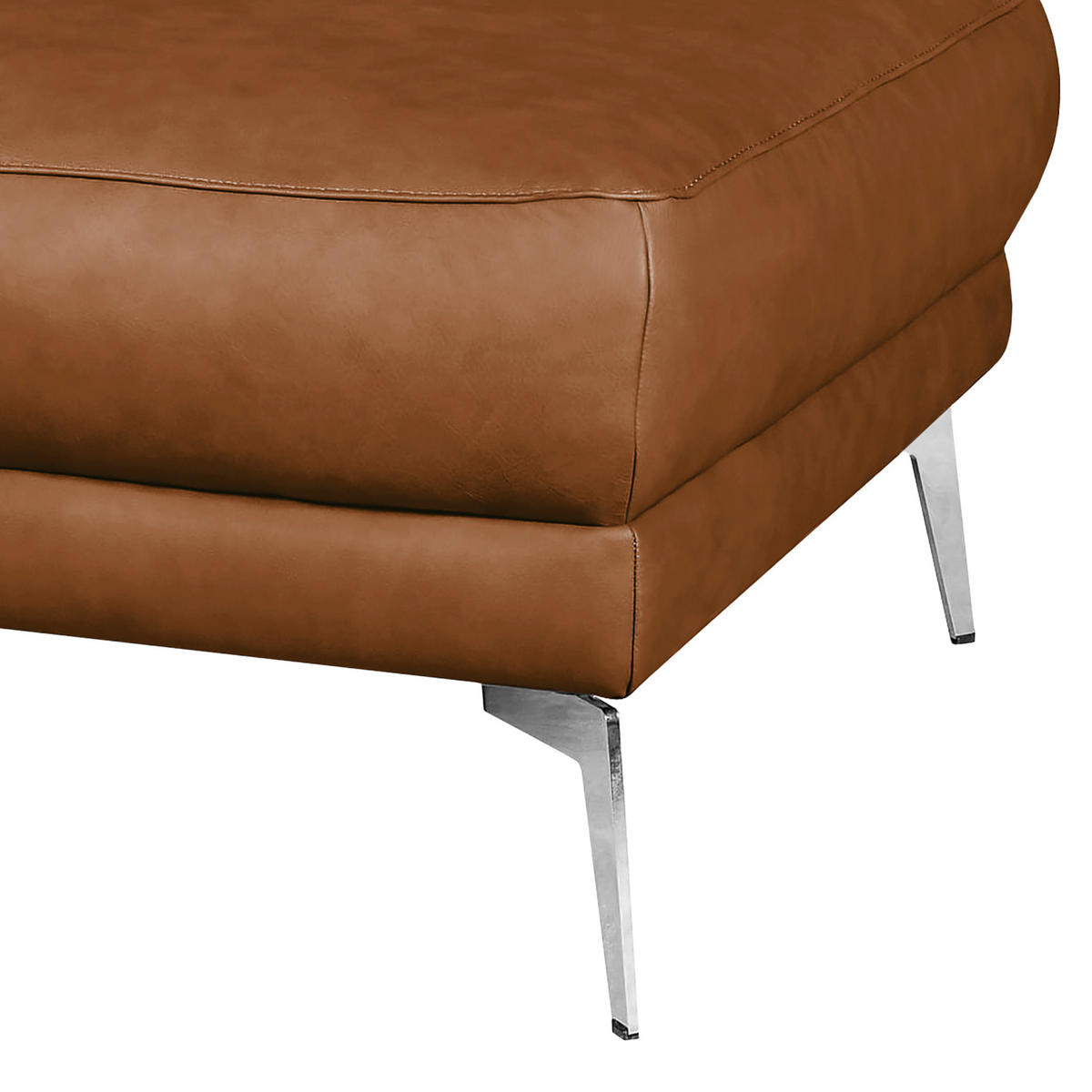 HOCKER in Leder Cognac  - Chromfarben/Cognac, Design, Leder/Metall (96/45/80cm) - Livetastic