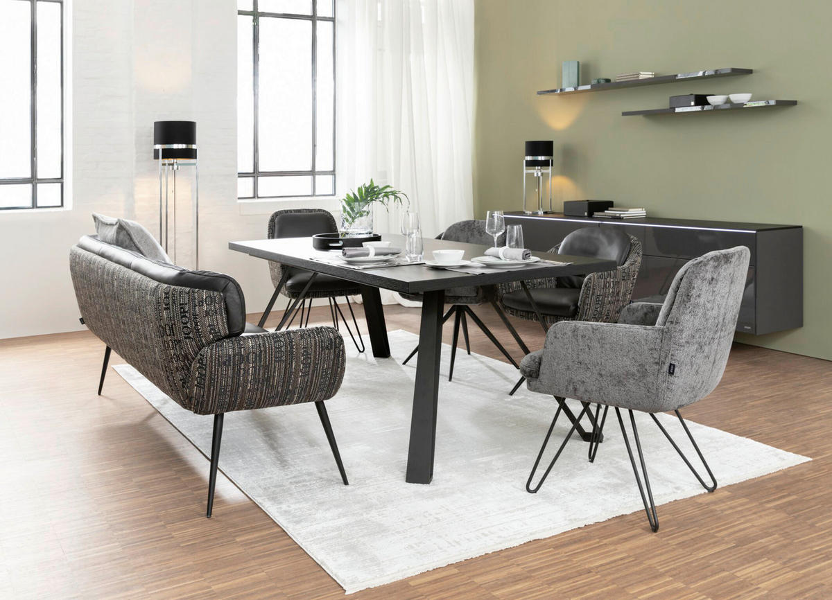 CHAISE ACCOUDOIRS  in Stahl Flachgewebe Kombination Echtleder/Stoff pigmentiert  - Dunkelbraun/Schwarz, Design, Leder/Textil (58/89/68cm) - Joop!