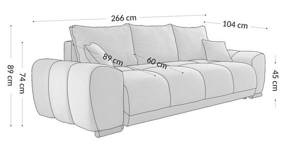 BIGSOFA Chenille Grau  - Schwarz/Grau, KONVENTIONELL, Kunststoff/Textil (266/89/104cm) - Carryhome