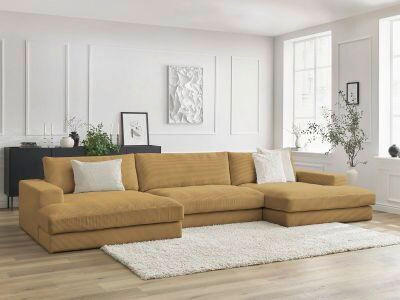 WOHNLANDSCHAFT LEONARD Gelb Cord  - Gelb/Schwarz, MODERN, Kunststoff/Textil (159/349/159cm)