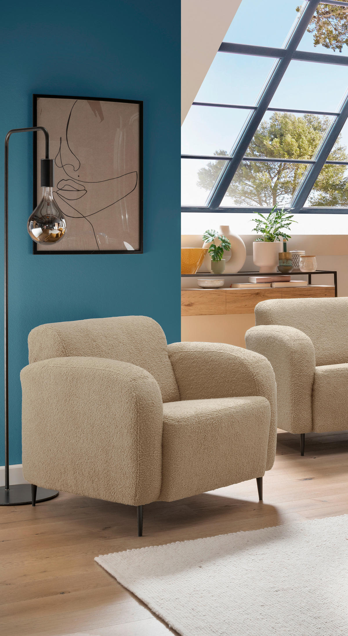SESSEL in Teddystoff Creme  - Creme/Schwarz, Modern, Textil/Metall (85/76/90cm) - Livetastic