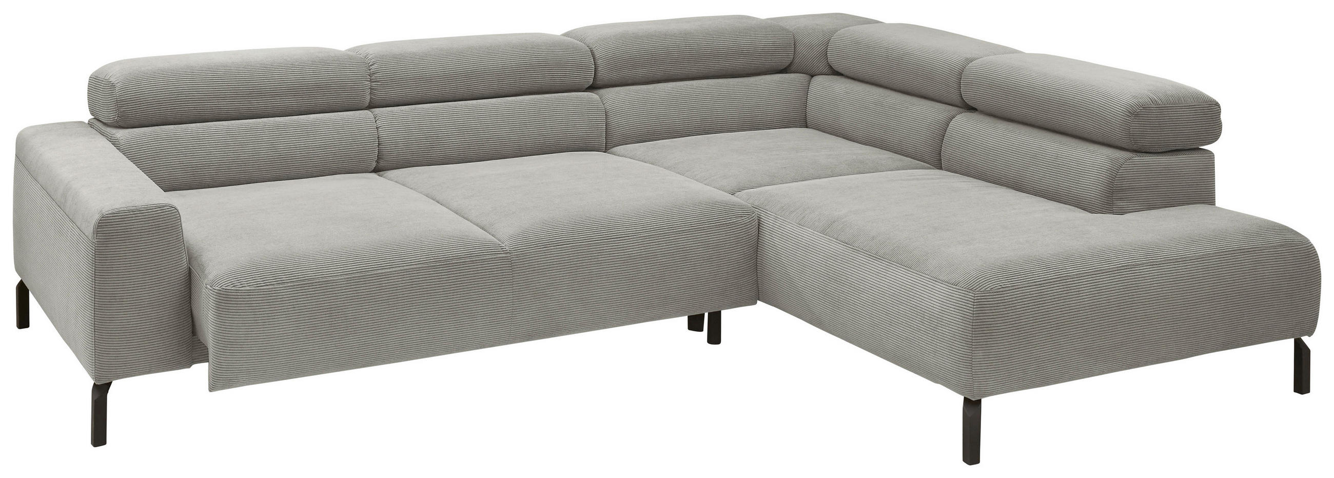 ECKSOFA in Feincord Grau  - Schwarz/Grau, Design, Textil/Metall (273/219cm) - Pure Home Comfort