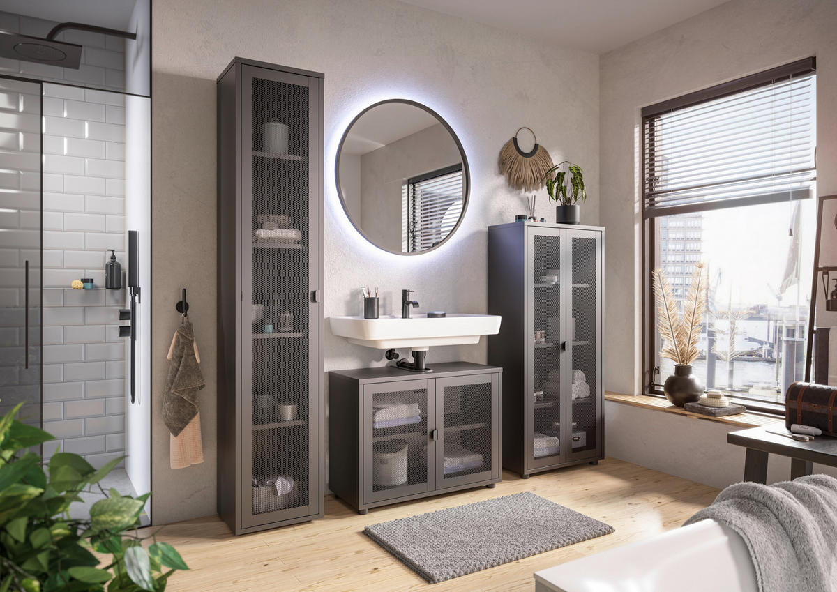 WASCHBECKENUNTERSCHRANK 80/60/33 cm  - Schwarz, Design, Kunststoff/Metall (80/60/33cm) - home24