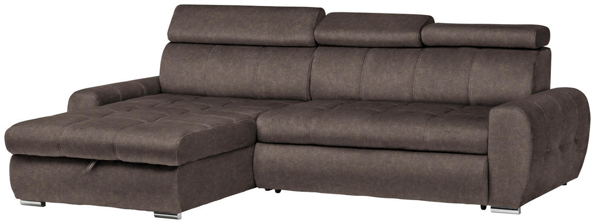 ECKSOFA Graubraun Velours  - Chromfarben/Graubraun, Design, Kunststoff/Textil (173/276cm) - Stylife