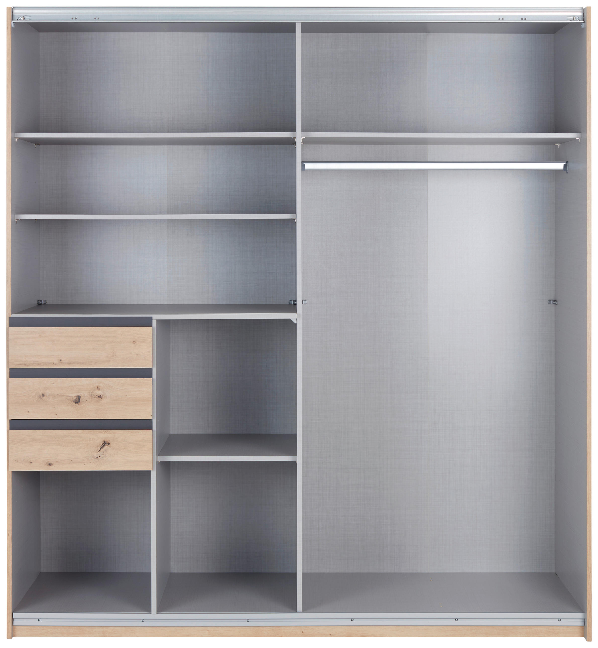 SCHWEBETÜRENSCHRANK 180/198/64 cm 2-türig Grau, Eichefarben  - Eichefarben/Schwarz, KONVENTIONELL, Glas/Holzwerkstoff (180/198/64cm) - MID.YOU