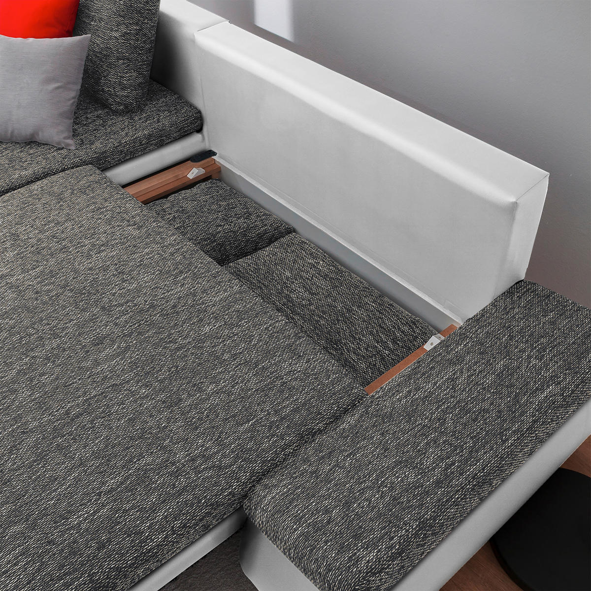 ECKSOFA Grau, Weiß Textilgeflecht  - Chromfarben/Schwarz, Design, Textil (266/175cm) - Livetastic