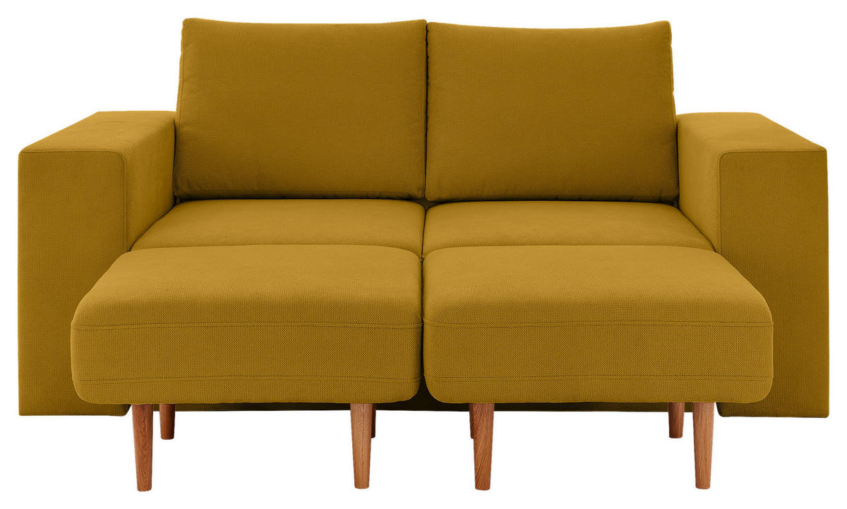 DREISITZER-SOFA inkl. Hocker Webstoff Gelb  - Eichefarben/Gelb, Design, Holz/Textil (212/96/107cm) - LOOKS by W.Joop