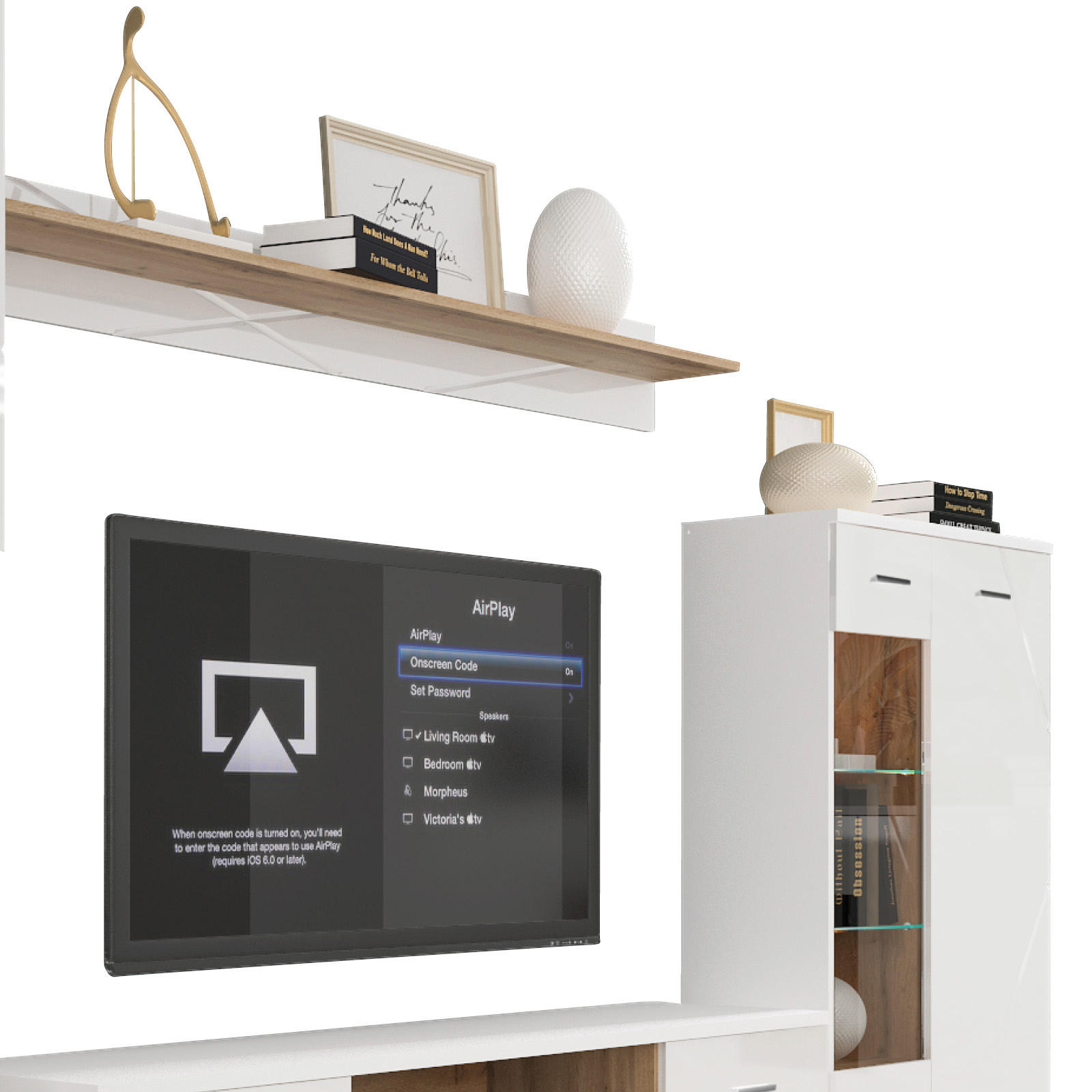 WOHNWAND  in Weiß, Eichefarben  340/196/40 cm  - Eichefarben/Silberfarben, MODERN, Glas/Holzwerkstoff (340/196/40cm) - MID.YOU