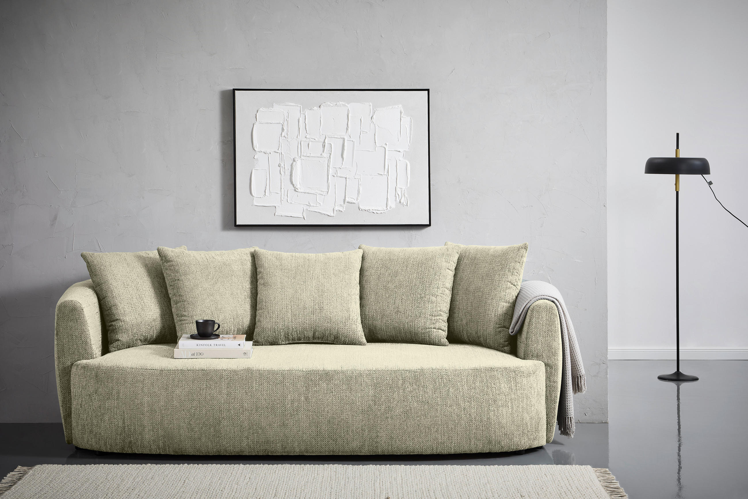 SCHLAFSOFA Chenille Beige  - Beige/Schwarz, KONVENTIONELL, Kunststoff/Textil (238/74/107cm) - Carryhome