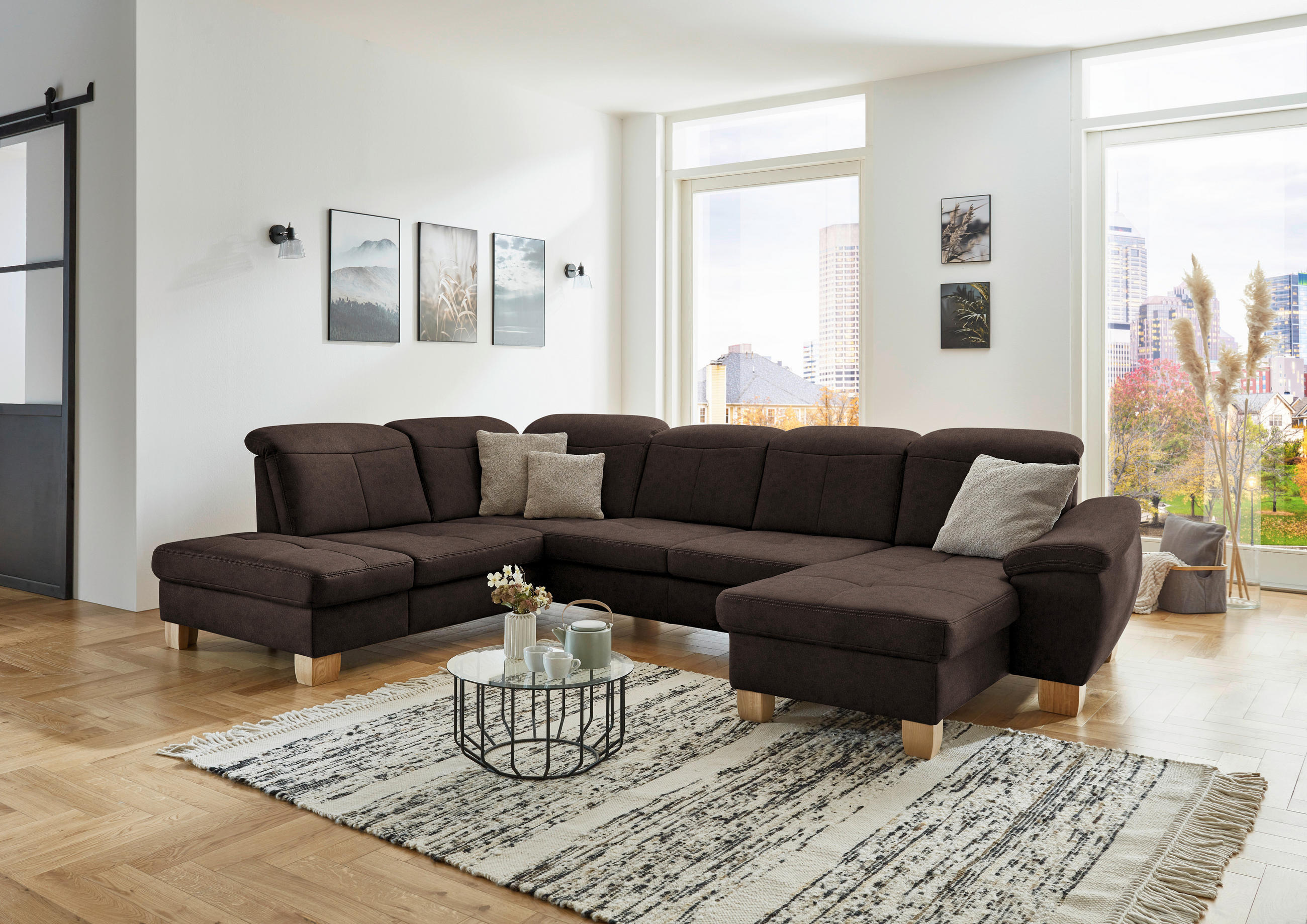 WOHNLANDSCHAFT in Mikrofaser Dunkelbraun  - Wildeiche/Dunkelbraun, Konventionell, Holz/Textil (243/343/185cm) - Voleo