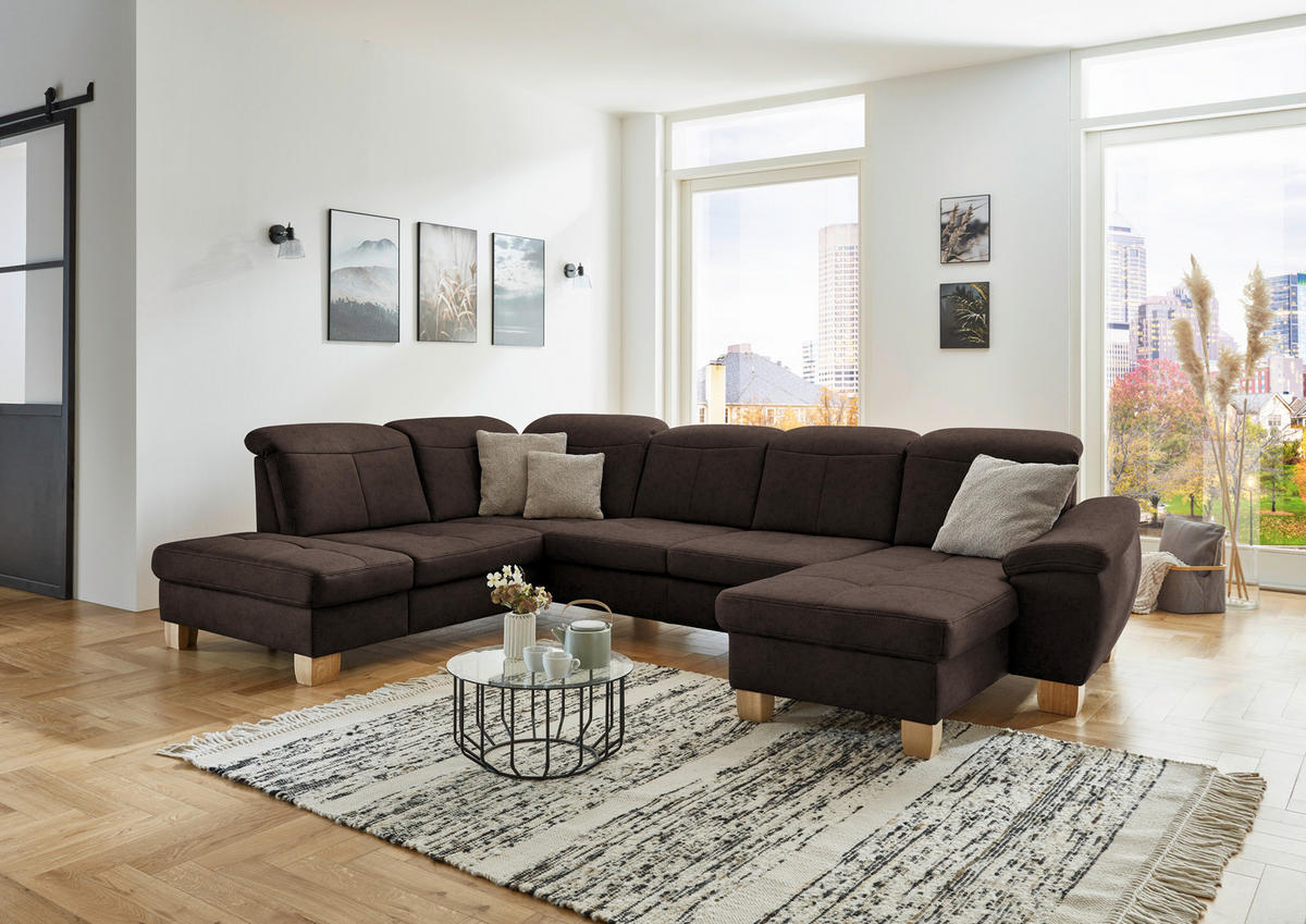 WOHNLANDSCHAFT in Mikrofaser Dunkelbraun  - Wildeiche/Dunkelbraun, Konventionell, Holz/Textil (243/343/185cm) - Voleo