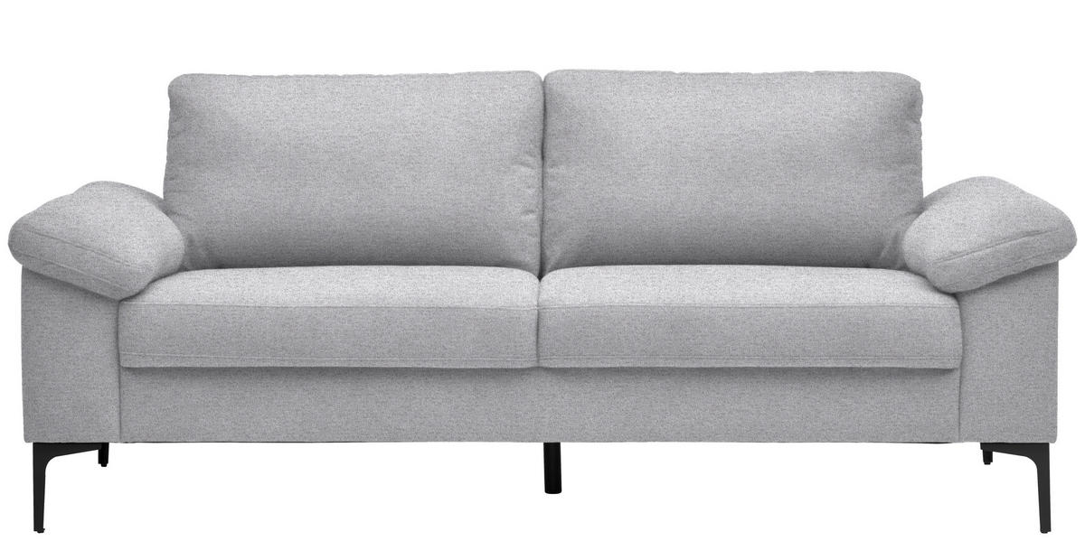 2,5-SITZER in Flachgewebe Hellgrau  - Hellgrau/Schwarz, Design, Textil/Metall (206/86/97cm) - Pure Home Lifestyle