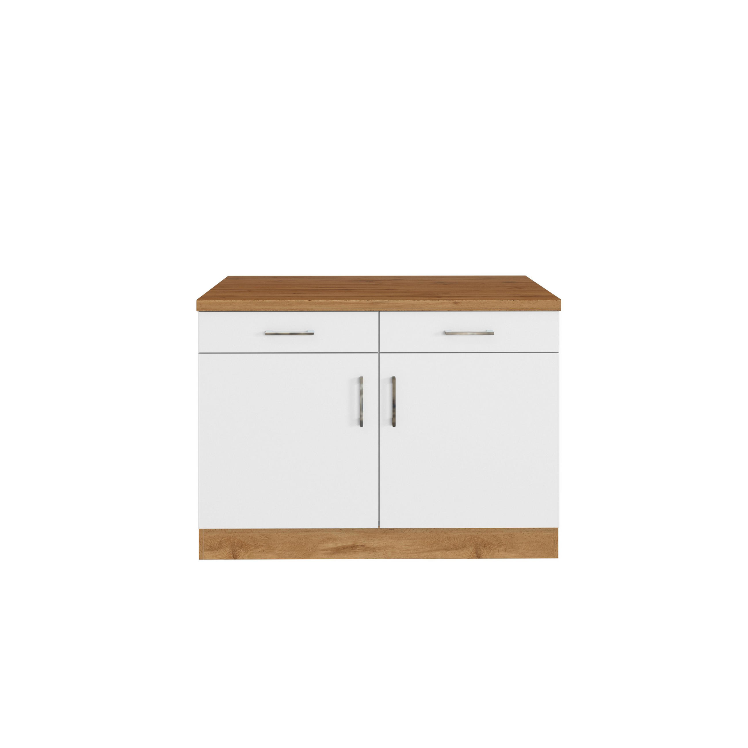 Küchenunterschrank B: 100 cm Weiß/Eiche Dekor mit Laden