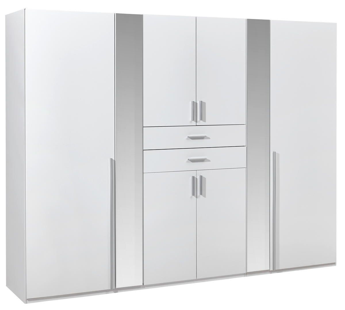 KLEIDERSCHRANK in Weiss  - Weiss/Alufarben, Konventionell, Glas/Holzwerkstoff (270/208/58cm) - Carryhome