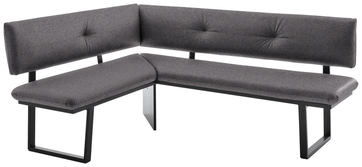 ECKBANK in Metall, Textil Grau, Schwarz  - Schwarz/Grau, Modern, Textil/Metall (165/205cm) - Cantus