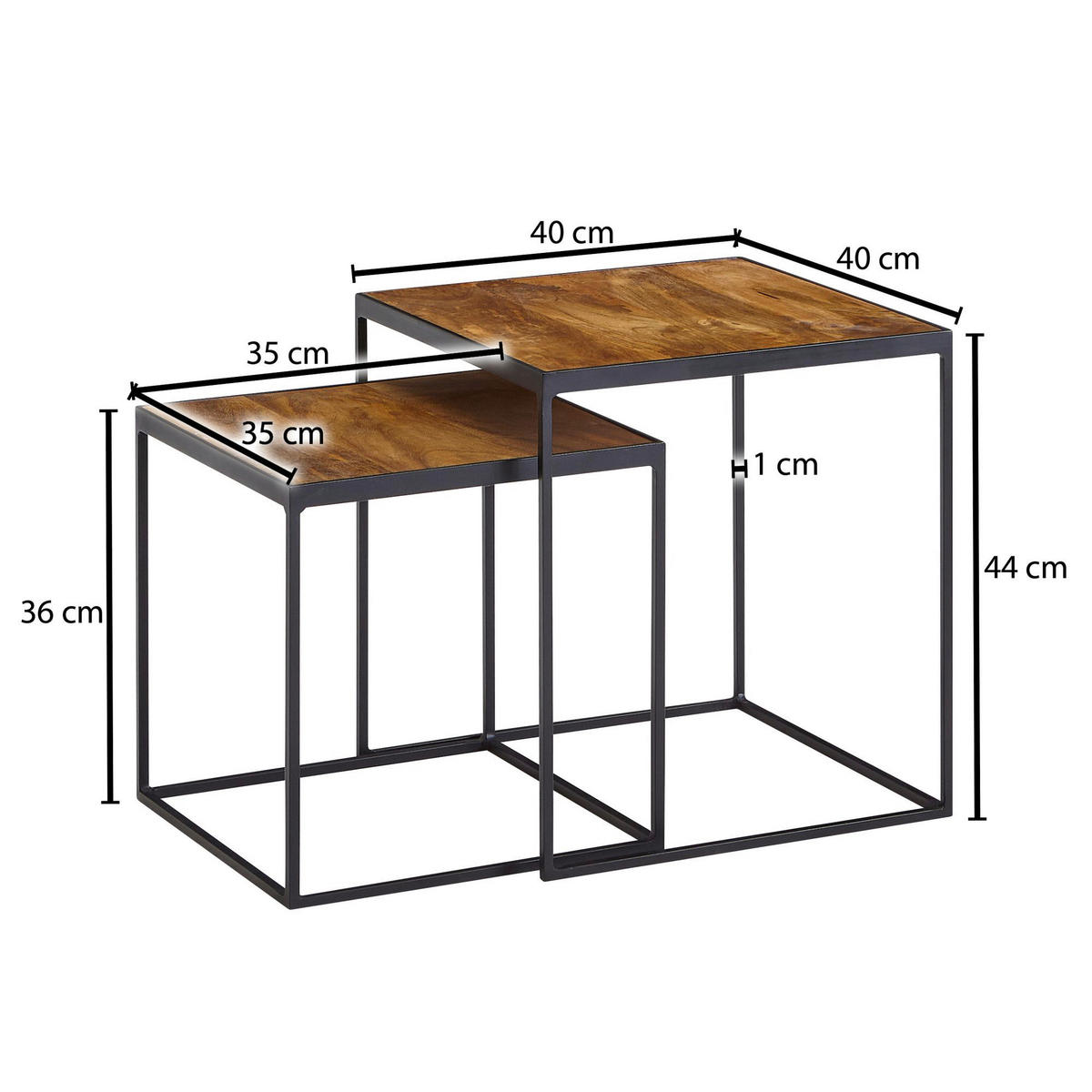 SADA ODKLÁDACÍCH STOLKŮ, mangové dřevo, hnědá - černá/hnědá, Moderní, kov/dřevo (40/40/44cm) - MID.YOU