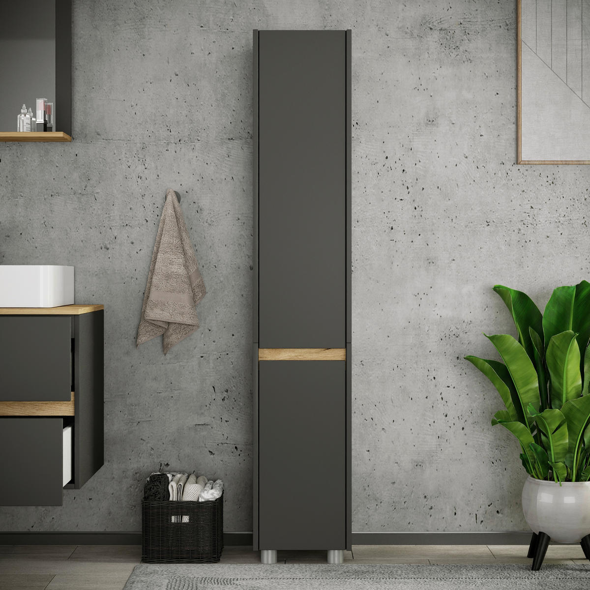 HOCHSCHRANK 30/165/33 cm  - Honigeiche/Anthrazit, Trend, Holzwerkstoff/Kunststoff (30/165/33cm) - MID.YOU
