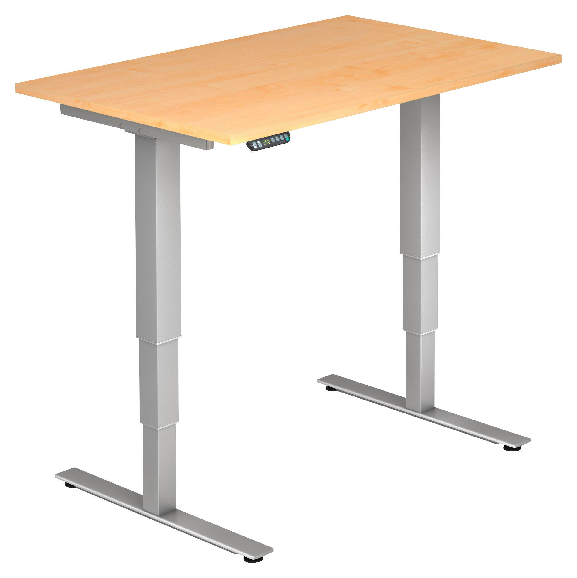 SCHREIBTISCH 120/80/63,5-128,5 cm Silberfarben, Ahornfarben elektrisch höhenverstellbar  - Silberfarben/Ahornfarben, KONVENTIONELL, Holzwerkstoff/Metall (120/80/63,5-128,5cm) - Venda