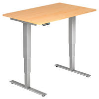 SCHREIBTISCH 120/80/63,5-128,5 cm Silberfarben, Ahornfarben elektrisch höhenverstellbar  - Silberfarben/Ahornfarben, KONVENTIONELL, Holzwerkstoff/Metall (120/80/63,5-128,5cm) - Venda