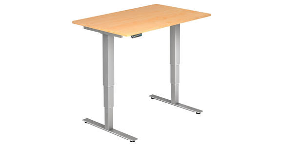 SCHREIBTISCH 120/80/63,5-128,5 cm Silberfarben, Ahornfarben elektrisch höhenverstellbar  - Silberfarben/Ahornfarben, KONVENTIONELL, Holzwerkstoff/Metall (120/80/63,5-128,5cm) - Venda