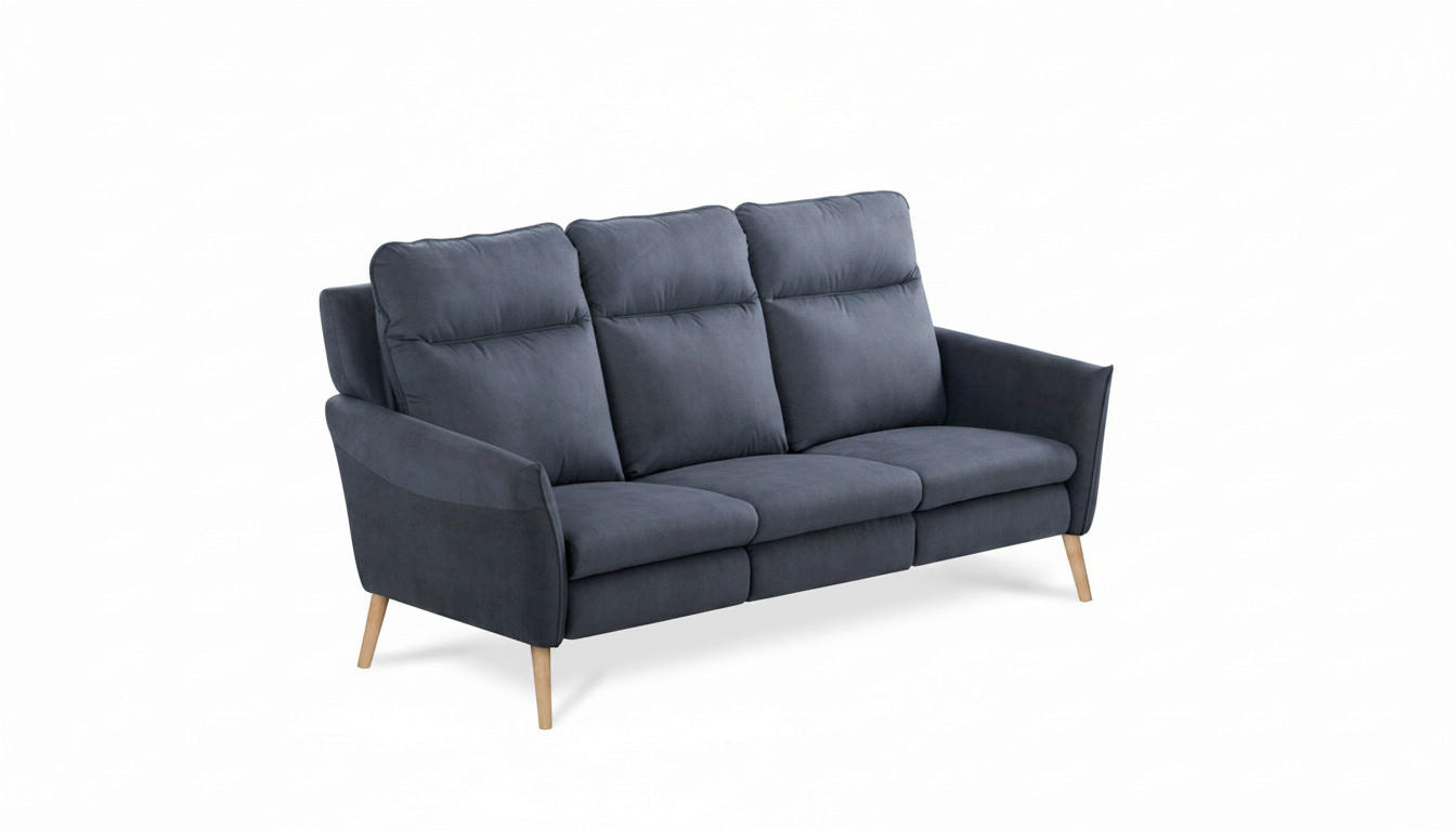 3-SITZER-SOFA  in Mikrofaser Blau Skandinavisch, Modern  - Blau/Buchefarben, Design, Holz/Textil (202/110/92cm) - Livetastic