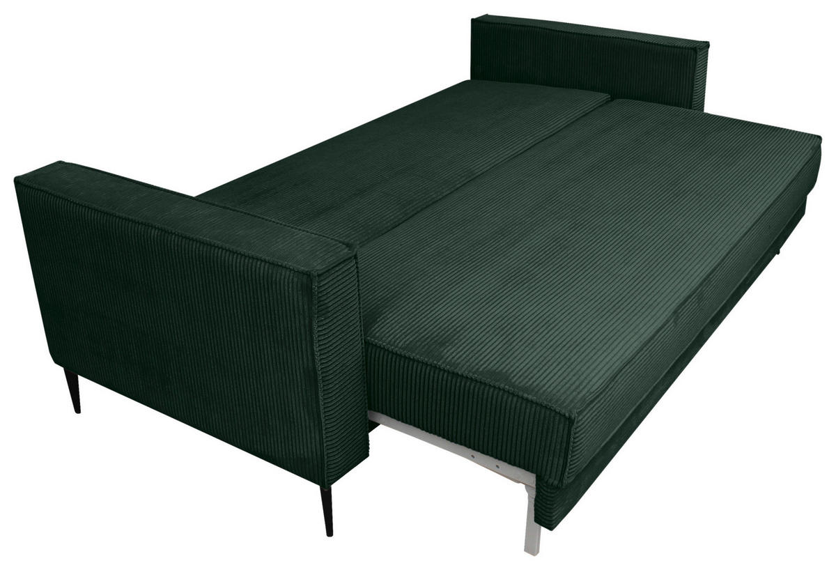 SCHLAFSOFA  mit Liegefunktion, Rücken echt, haustierfreundlicher Bezug Cord Dunkelgrün  - Dunkelgrün/Schwarz, KONVENTIONELL, Textil/Metall (222/93/98cm) - Carryhome