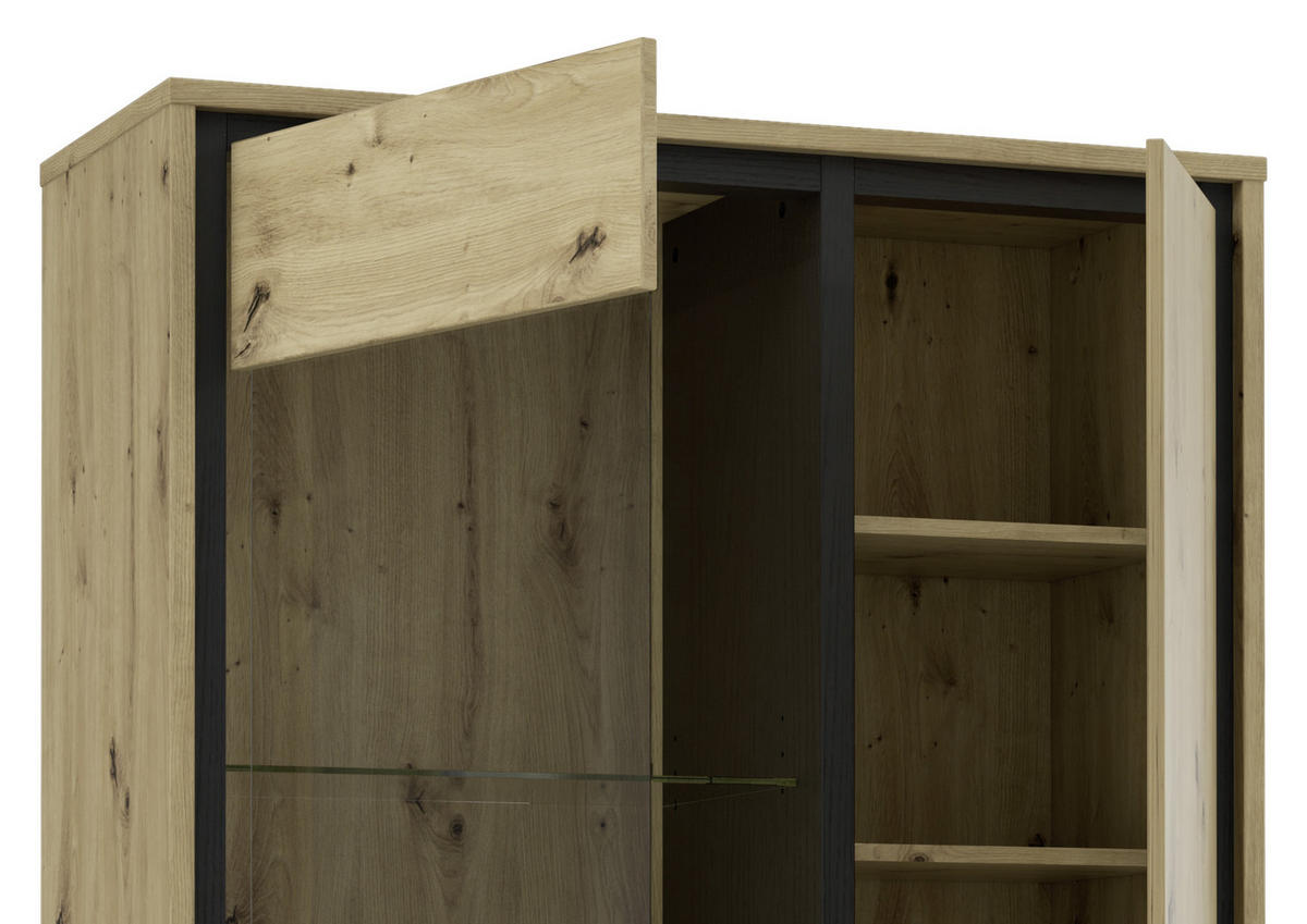 HIGHBOARD  in 101.4/161/41.5 cm  - Eichefarben/Schwarz, Basics, Glas/Holzwerkstoff (101.4/161/41.5cm) - Livetastic