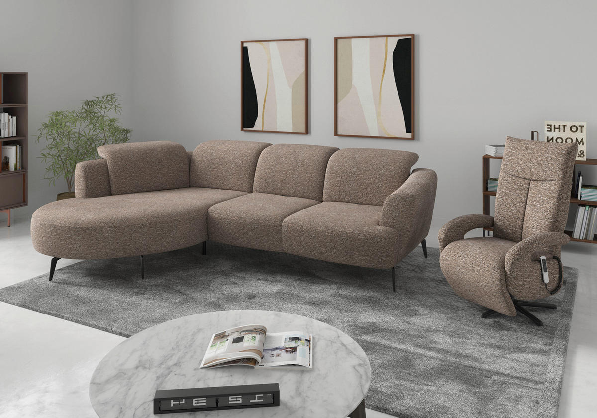 ECKSOFA in Chenille Cappuccino  199/309 cm  - Schwarz/Cappuccino, KONVENTIONELL, Textil/Metall (199/309cm) - Sit & More