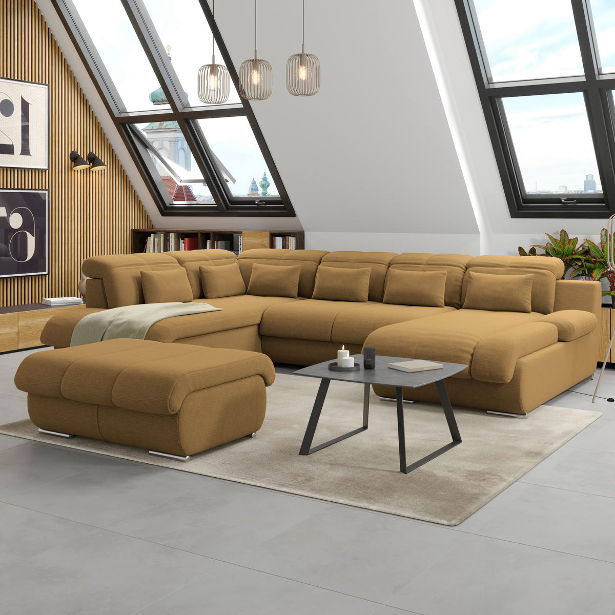 WOHNLANDSCHAFT MULTI Senfgelb Chenille  - Chromfarben/Senfgelb, MODERN, Textil/Metall (228/345/184cm) - Livetastic