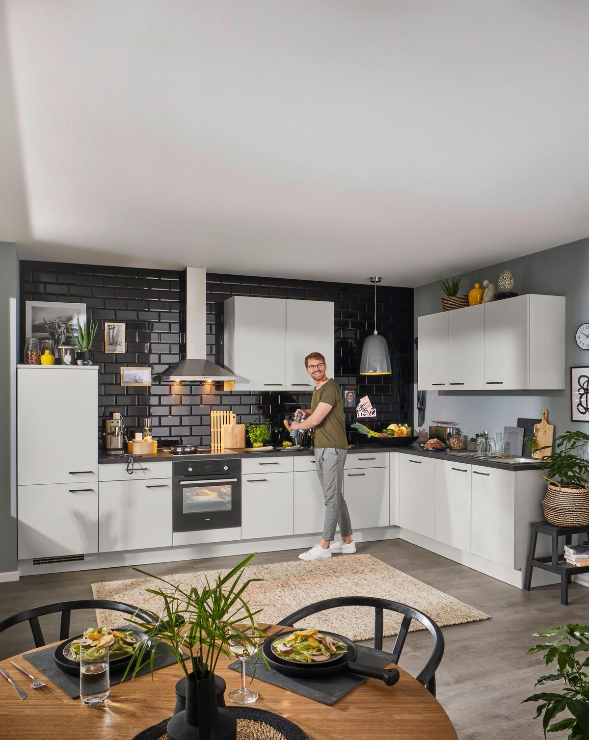 EINBAUKÜCHE   - Hellgrau, Design, Holzwerkstoff - Celina