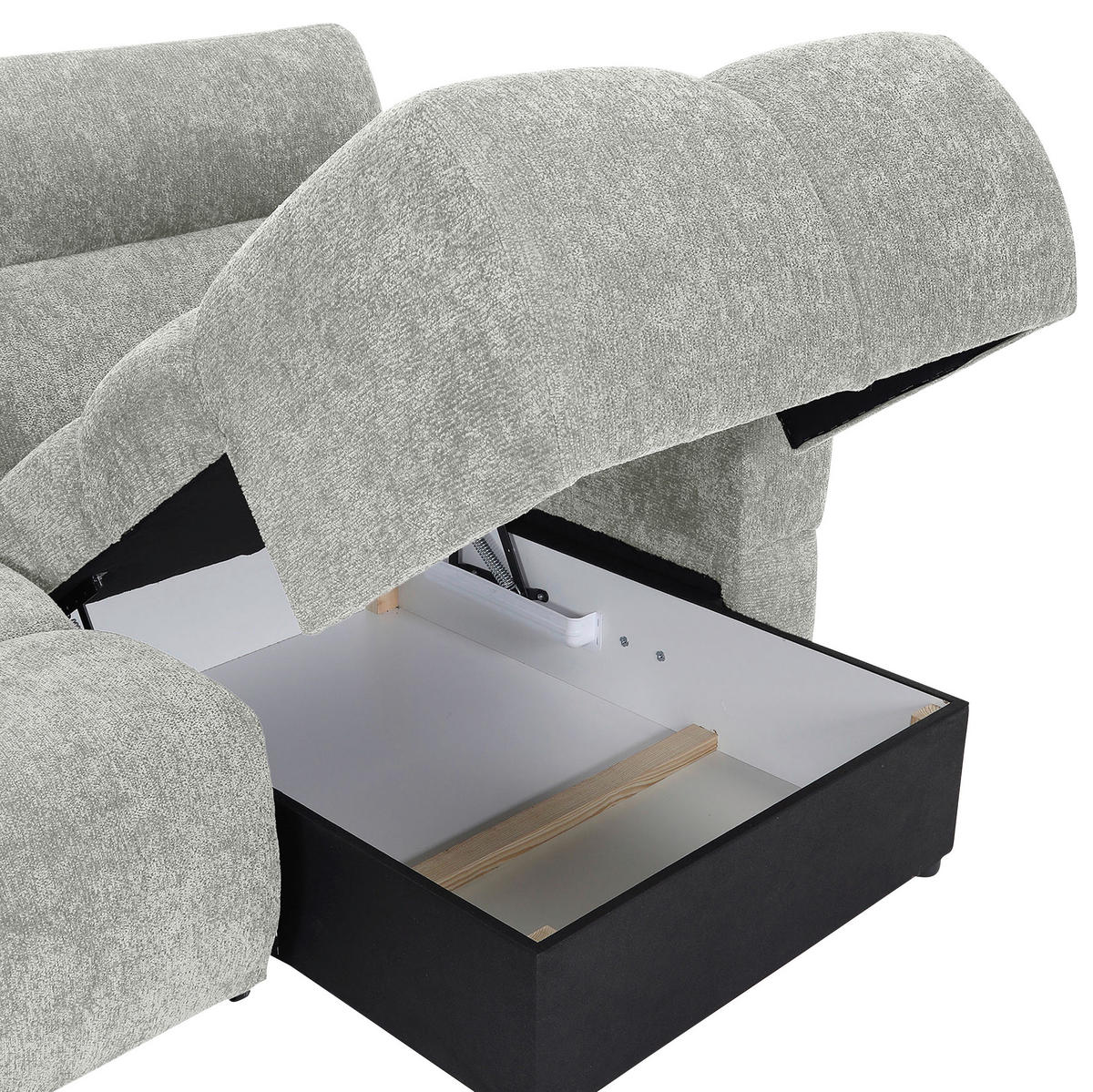 ECKSOFA Mintgrün Chenille Bettkasten, Rücken echt, Kopfteilverstellung, Sitztiefenverstellung  - Schwarz/Mintgrün, MODERN, Kunststoff/Textil (268/165cm) - Carryhome