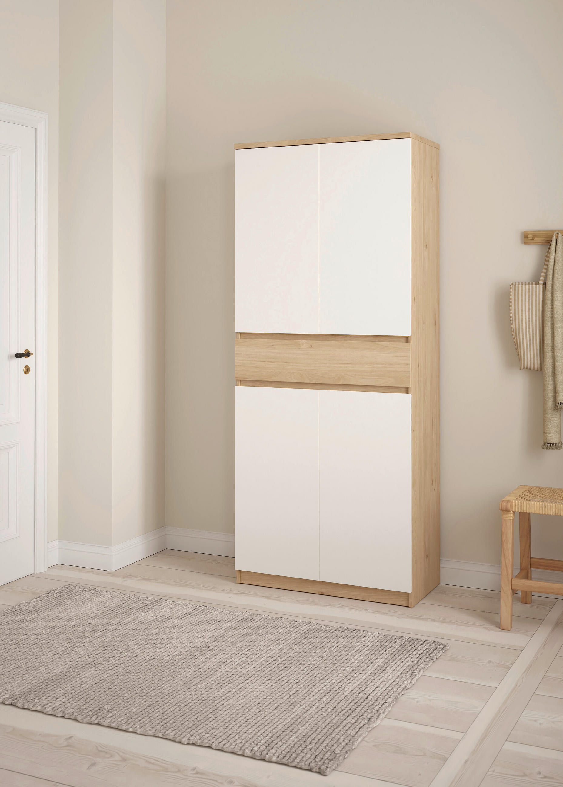 SCHUHSCHRANK  - Eichefarben/Weiß, Design, Holzwerkstoff (80,4/191,7/40cm) - Livetastic