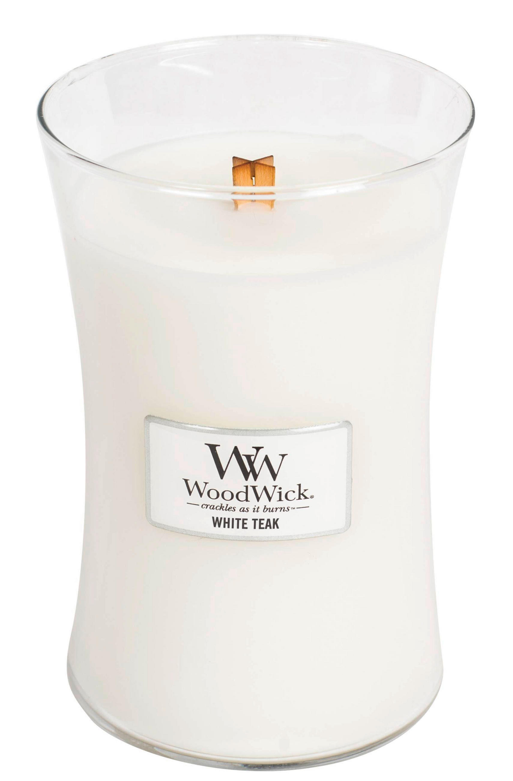 DIŠEČA SVEČA - bela, Basics, steklo/les (10/18/10cm) - WoodWick